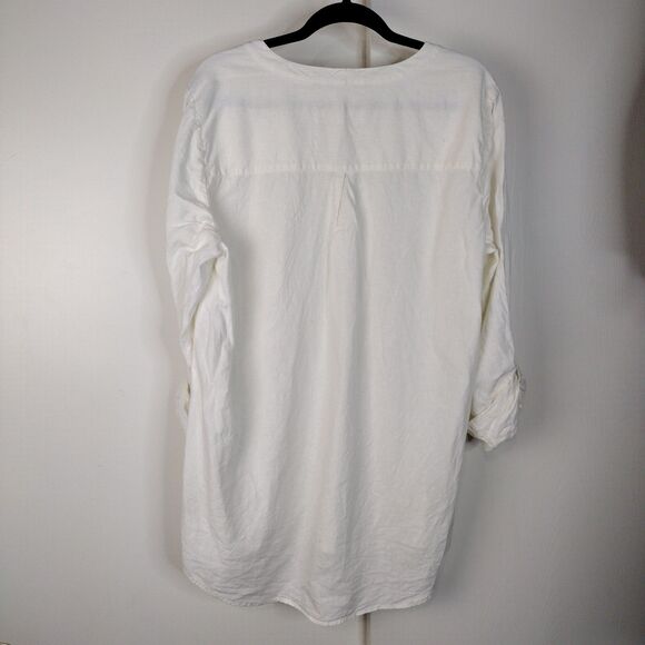 Soft Surroundings Linen Embroidered Vneck Long Sleeve Tunic Top Size XL Cream - Picture 4 of 8